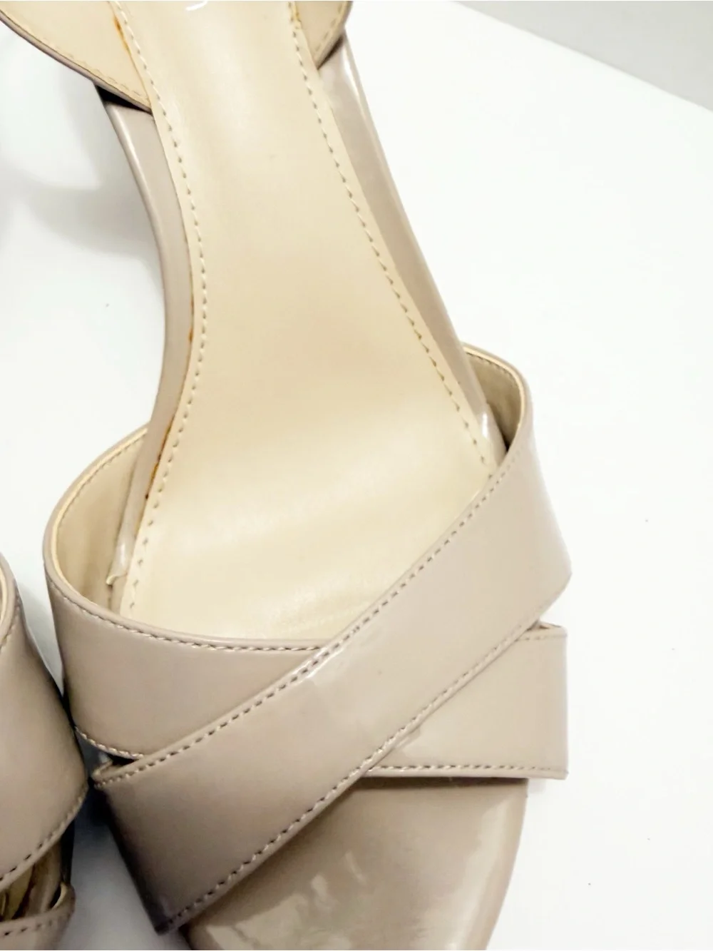 Calvin Klein Glossy Taupe Patent Slingback Heels